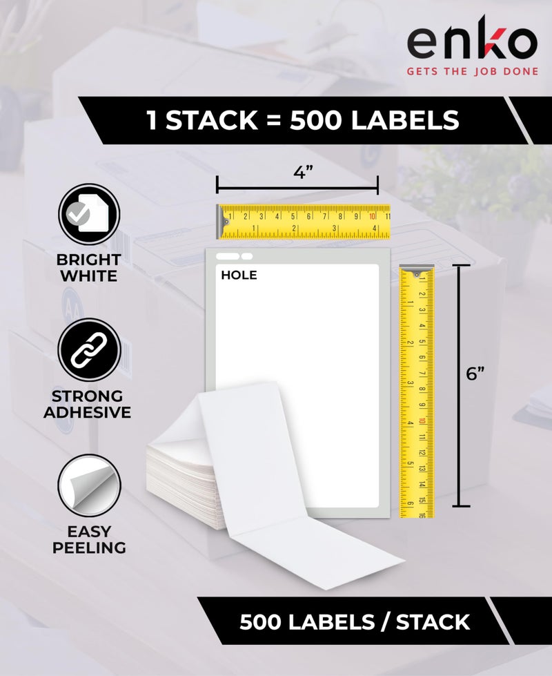enKo Products enKo 4 x 6 Thermal Fan Fold Labels Compatible for Rollo Printer Labels - 1 Stack of 500 4x6 Label Zebra Printer - Mailing Postal Label Paper, Perforated, Permanent Adhesive - Image 2